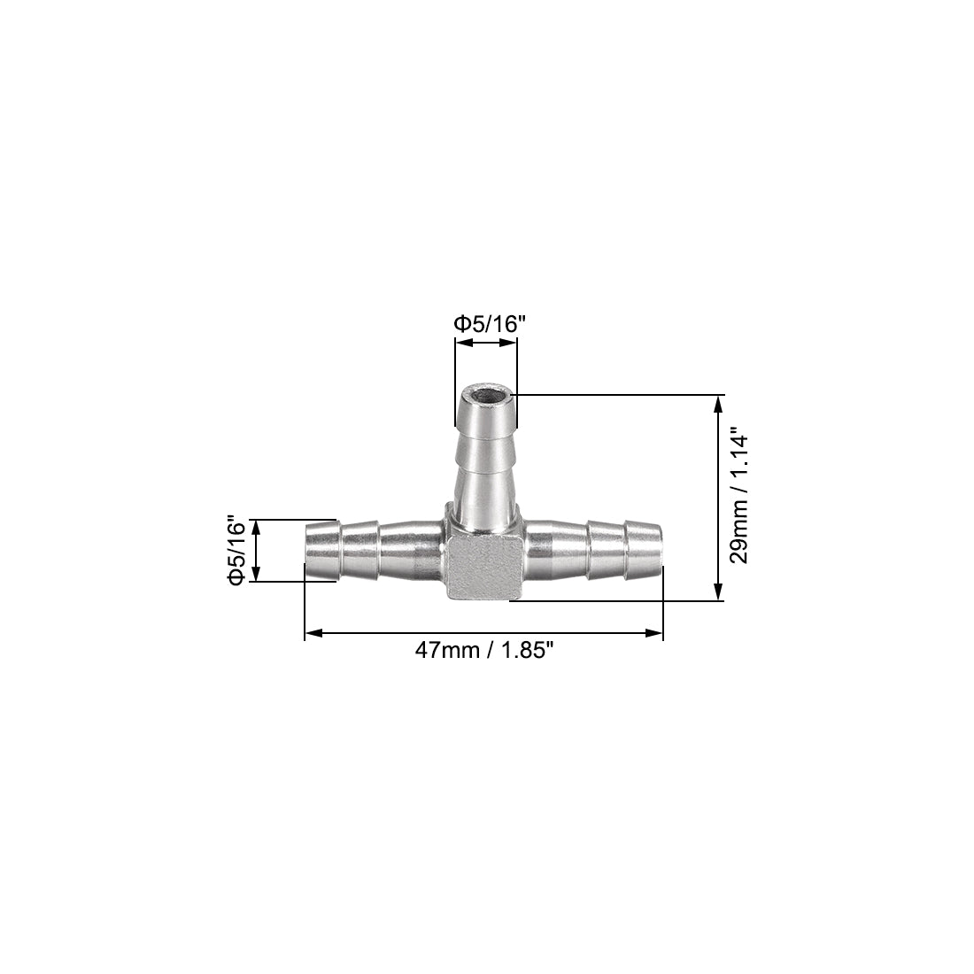 uxcell Uxcell 5/16-Inch (8mm) Hose ID Barb Fitting Stainless Steel 3 Way T-Shaped Union Home Brew Fitting 2pcs