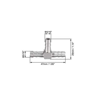 Harfington Uxcell 5/16-Inch (8mm) Hose ID Barb Fitting Stainless Steel 3 Way T-Shaped Union Home Brew Fitting 2pcs