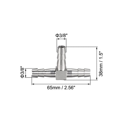 Harfington Uxcell 3/8-Inch (10mm) Hose ID Barb Fitting Stainless Steel 3 Way T Shaped Union Home Brew Fitting