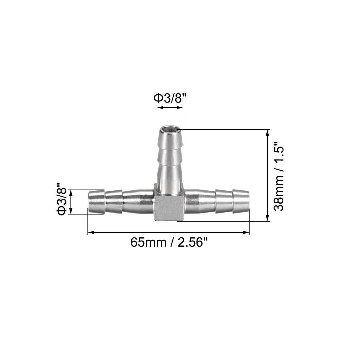 uxcell Uxcell 3/8-Inch (10mm) Hose ID Barb Fitting Stainless Steel 3 Way T Shaped Union Home Brew Fitting 2pcs