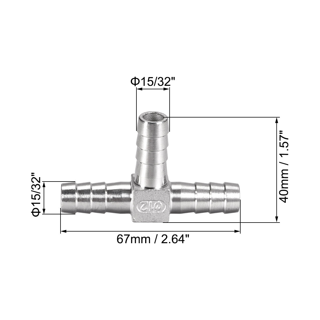 uxcell Uxcell 15/32-Inch (12mm) Hose ID Barb Fitting Stainless Steel 3 Way T-Shaped Union Home Brew Fitting 2pcs