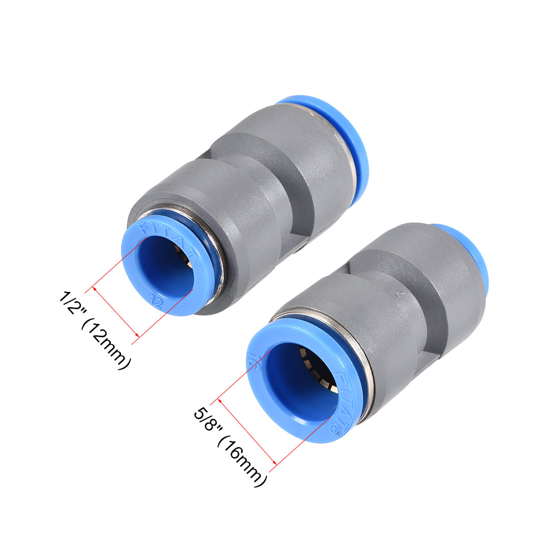 uxcell Uxcell Straight Push to Connector Reducer Fitting 16mm to 12mm Plastic Union Pipe Tube Fitting Grey