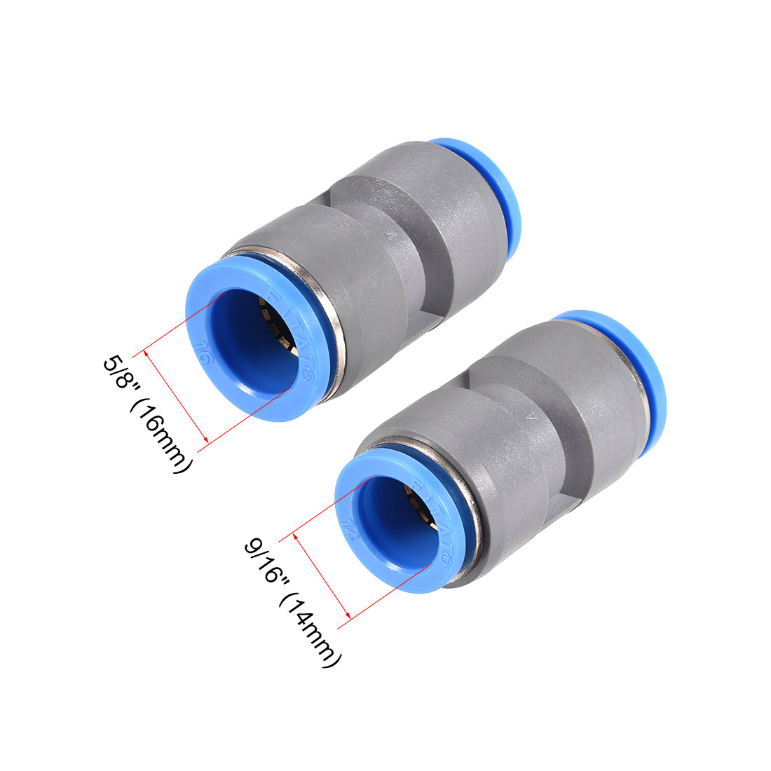 uxcell Uxcell Straight Push to Connector Reducer Fitting 16mm to 14mm Plastic Union Pipe Tube Fitting Grey