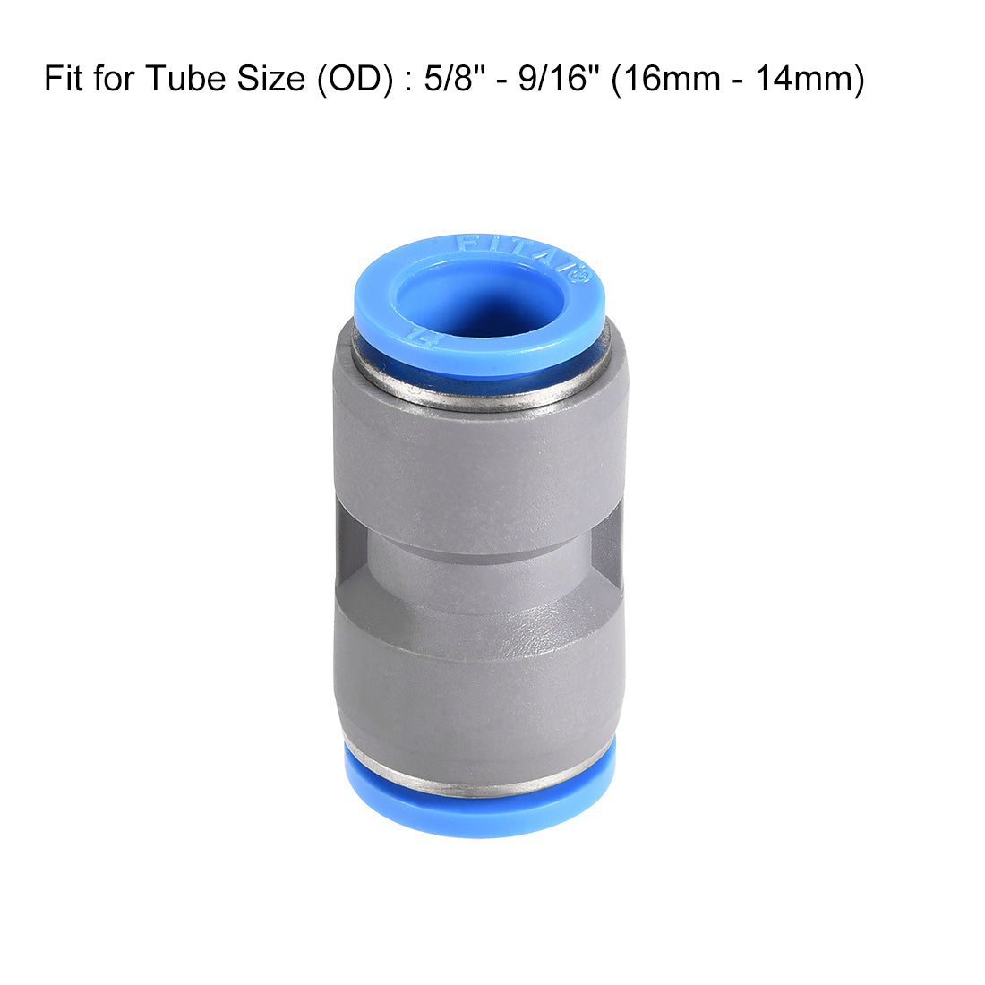 uxcell Uxcell Straight Push to Connector Reducer Fitting 16mm to 14mm Plastic Union Pipe Tube Fitting Grey