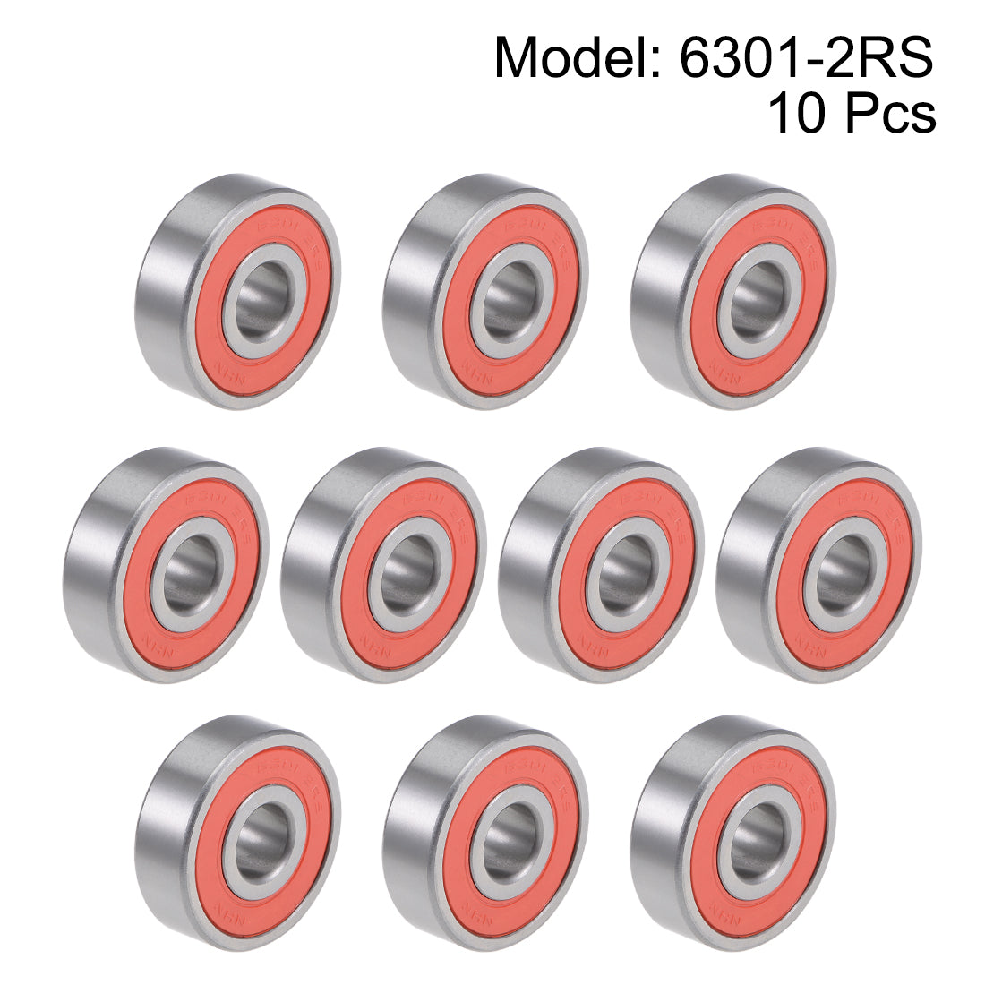 uxcell Uxcell 6301-2RS Deep Groove Ball Bearing Z2 12x37x12mm Double Sealed Chrome Steel 10pcs