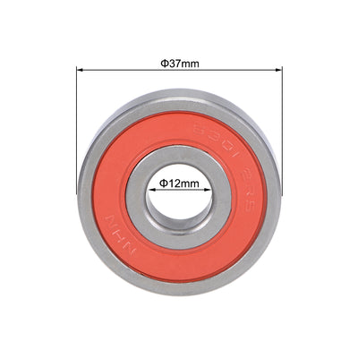 Harfington Uxcell 6301-2RS Deep Groove Ball Bearing Z2 12x37x12mm Double Sealed Chrome Steel 10pcs