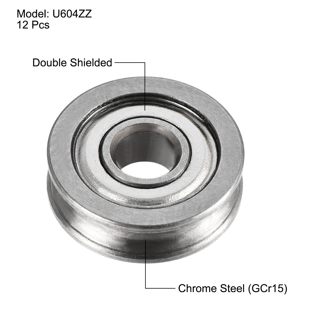 uxcell Uxcell 12pcs U604ZZ Deep U Groove Ball Track Guide Bearing 4x13x4mm Double Metal Shielded (GCr15) Chrome Steel Bearing