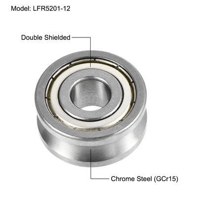 Harfington Uxcell LFR5201-12 U Nutrollenrollenlager 12x35x16mm Doppelmetall abgeschirmt (GCr15) Chromstahl Kugellager