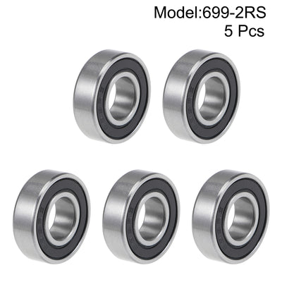 Harfington Uxcell 699-2RS Deep Groove Ball Bearings 9x20x6mm Double Sealed Chrome Steel P6 5pcs