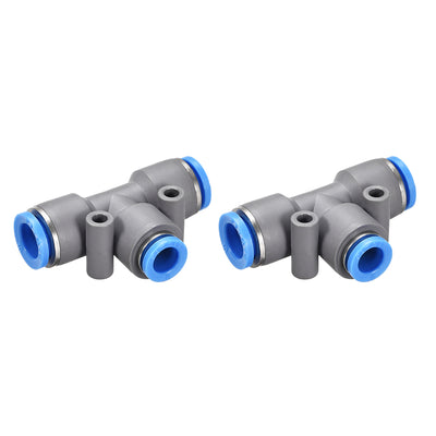 Harfington Uxcell Push To Connect Fittings T Type Tee Tube Connect 10-8mm OD Grey Push Lock 2Pcs