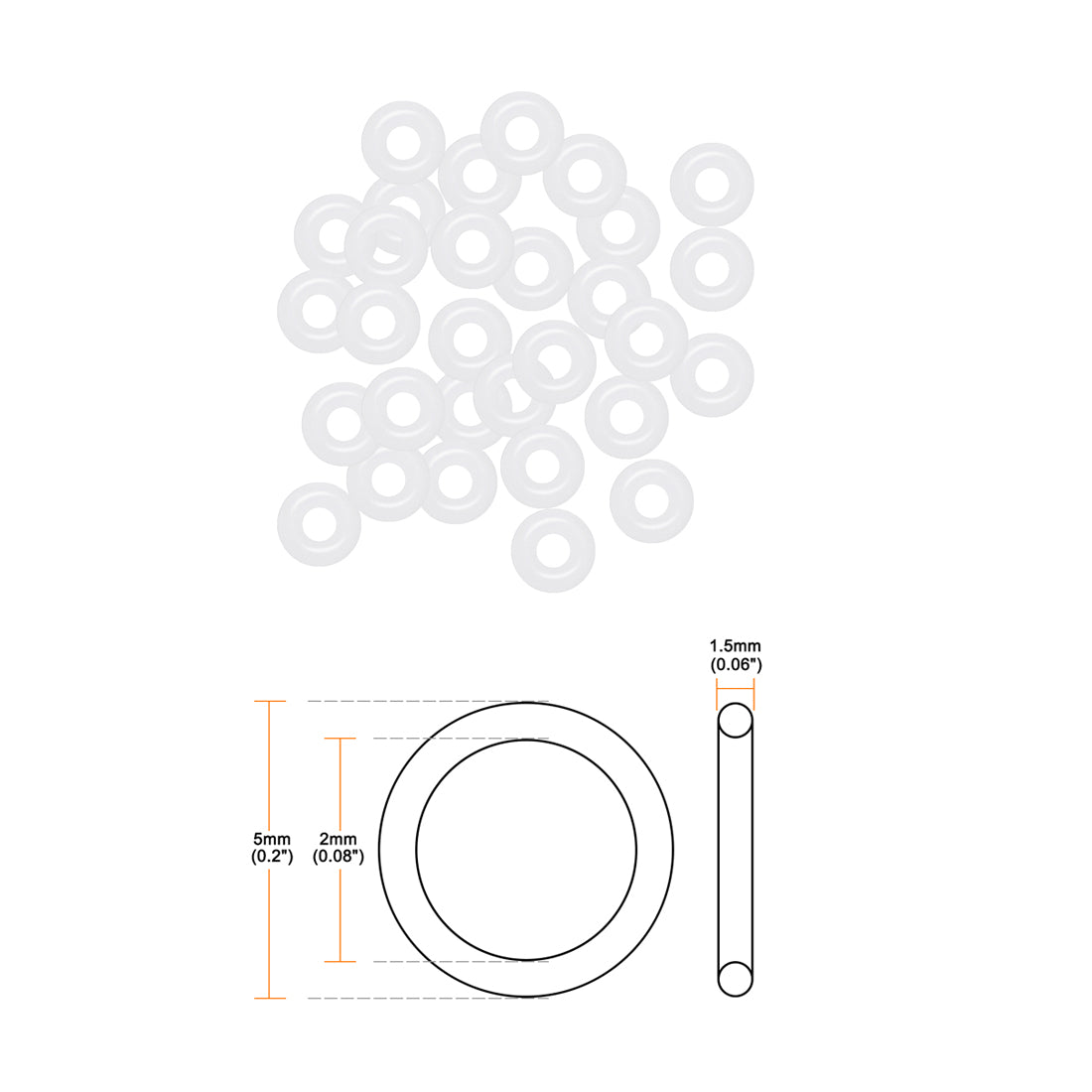 uxcell Uxcell Silicone O-Rings 5mm OD, 2mm Inner Diameter, 1.5mm Width, Seal Gasket White 30Pcs