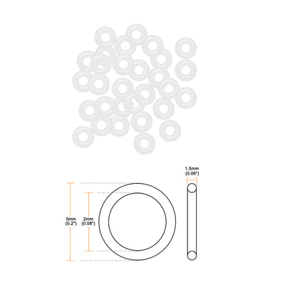 Harfington Uxcell Silicone O-Rings 5mm OD, 2mm Inner Diameter, 1.5mm Width, Seal Gasket White 30Pcs