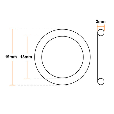 Harfington Uxcell Fluorine Rubber O-Rings 19mm OD 13mm ID 3mm Width, Metric FKM Sealing Gasket, Pack of 10