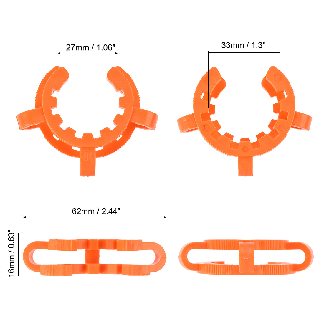 uxcell Uxcell Lab Joint Clip Plastic Clamp Mounting Clips for 34/28 or 34/45 Glass Taper Joints Laboratory Connector Orange 5Pcs