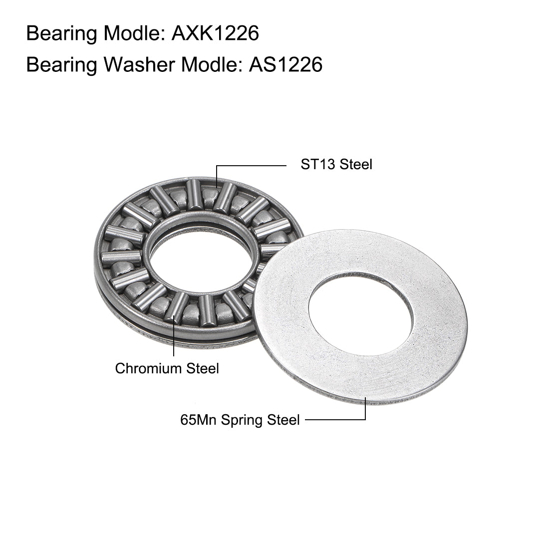 uxcell Uxcell Thrust Needle Roller Bearings with Washers Chrome Steel