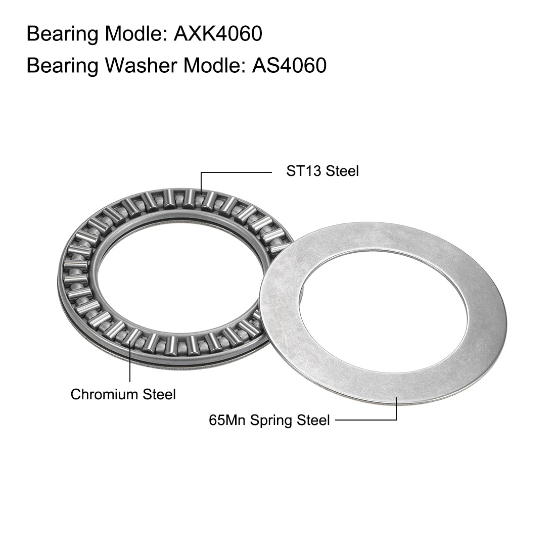 uxcell Uxcell Thrust Needle Roller Bearings with Washers Bearings Chrome Steel