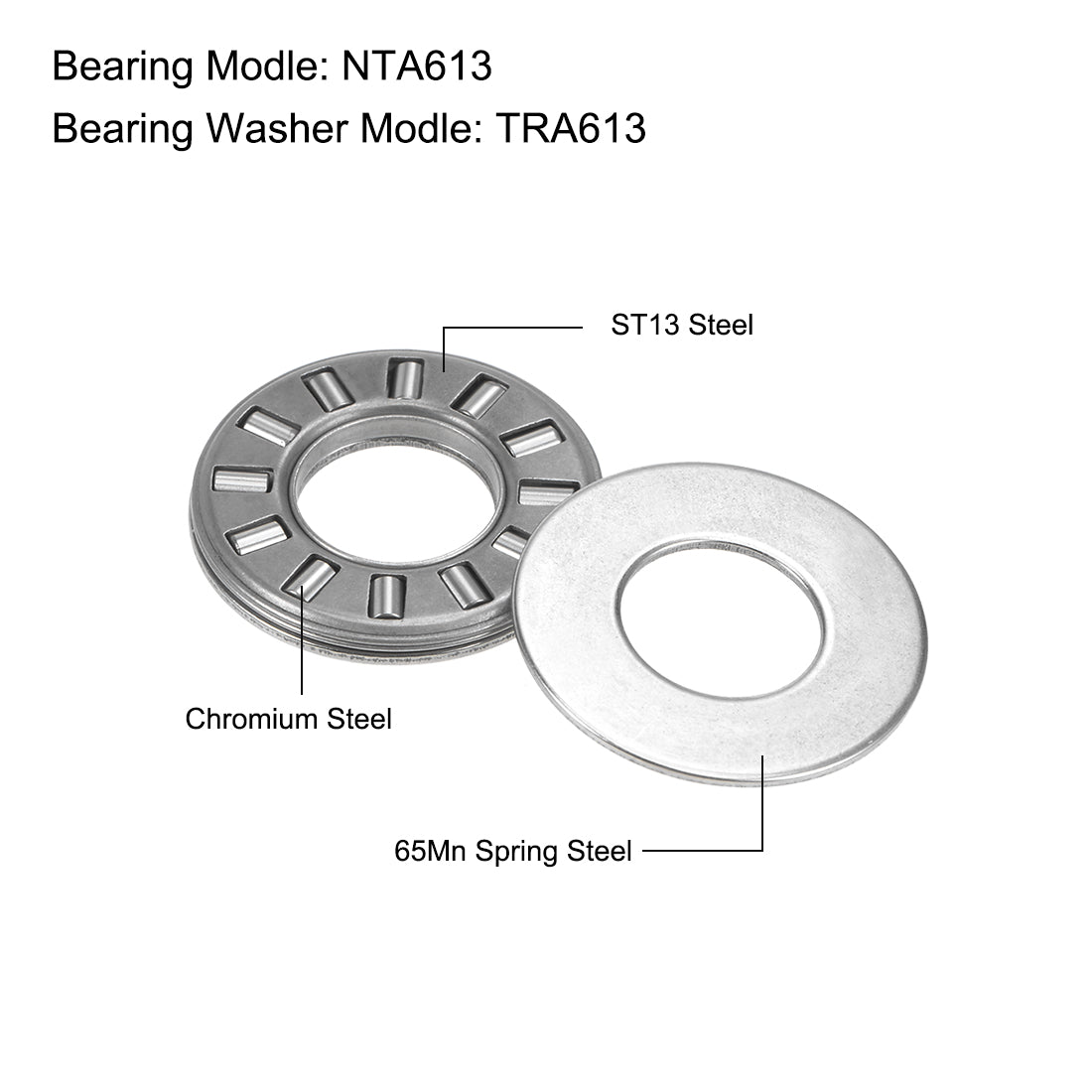 uxcell Uxcell NTA613 Thrust Needle Roller Bearings 3/8x13/16x5/64" with TRA613 Washers 2pcs