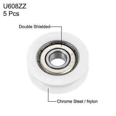 Harfington Uxcell U608ZZ 608 U Groove Bearings 8x30x10mm Shielded Chrome Steel Ball Bearings 5pcs