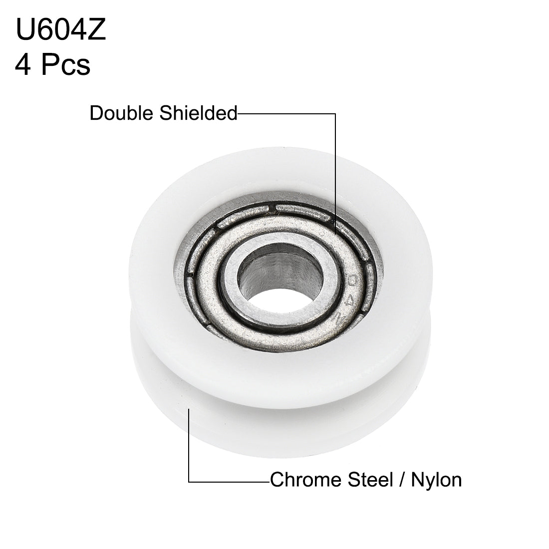 uxcell Uxcell U604ZZ 604 U Groove Bearings 4x15x6mm Shielded Chrome Steel Ball Bearings 4pcs