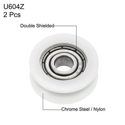 Harfington Uxcell U604ZZ 604 Nylon U Groove Bearings 4x15x6mm Double Metal Shielded (GCr15) Chrome Steel Ball Bearings 2pcs