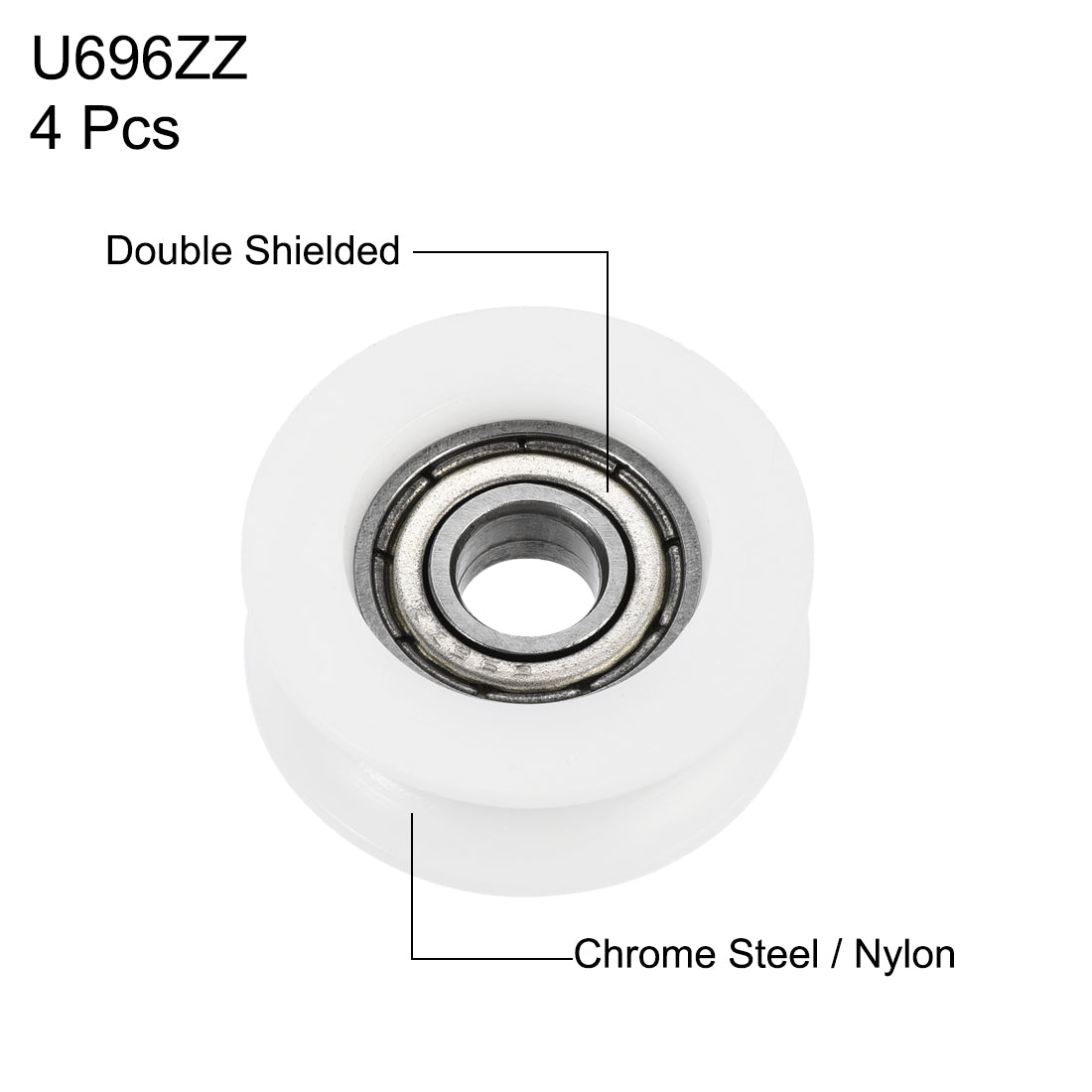 uxcell Uxcell U696ZZ 696 U Groove Bearings 6x24x9mm Shielded Chrome Steel Ball Bearings 4pcs