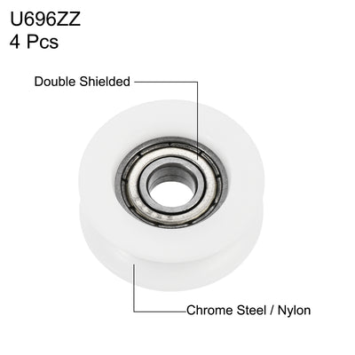 Harfington Uxcell U696ZZ 696 U Groove Bearings 6x24x9mm Shielded Chrome Steel Ball Bearings 4pcs