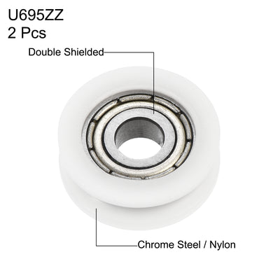 Harfington Uxcell U695ZZ 695 U Groove Bearings 5x17x6mm Shielded Chrome Steel Ball Bearings 10pcs