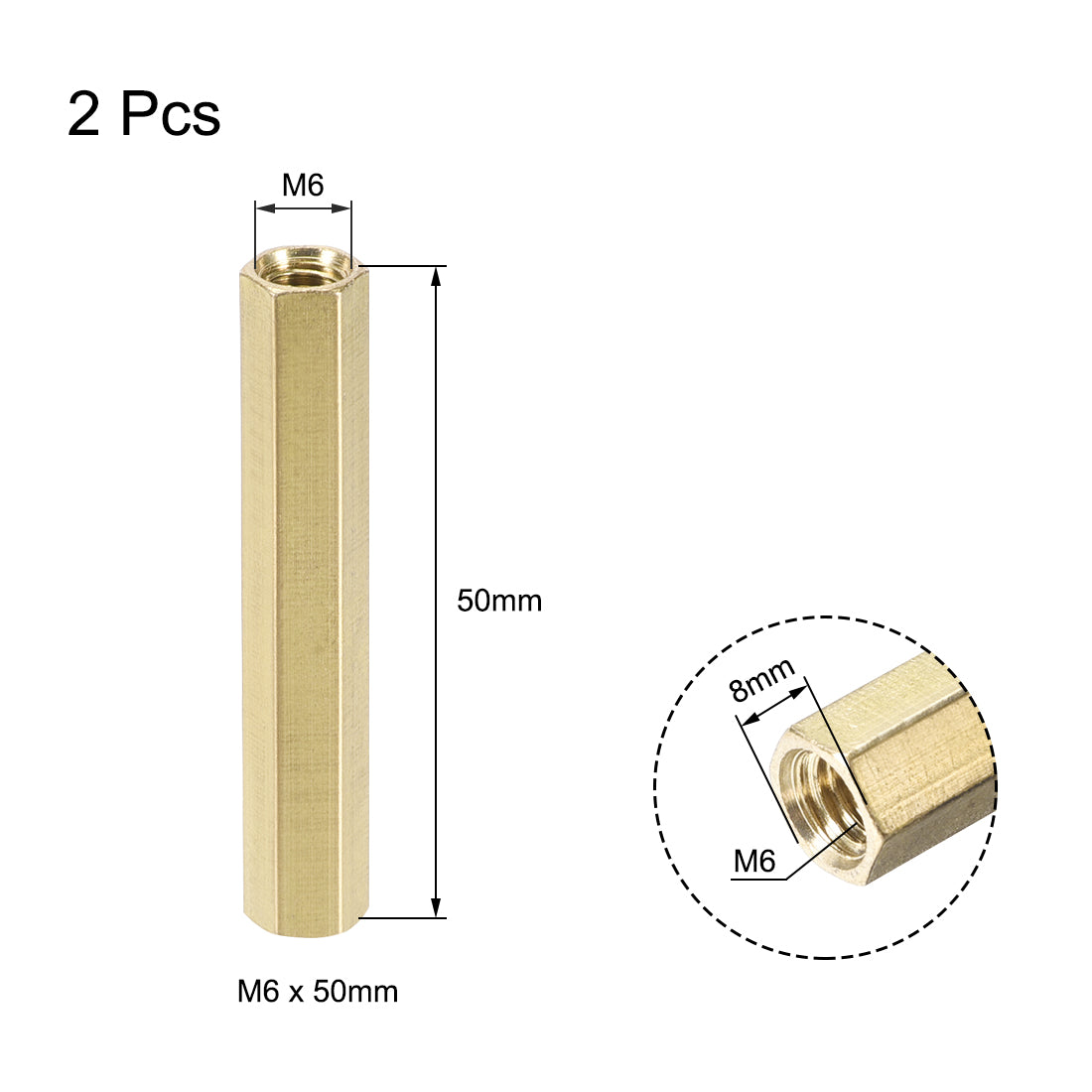 uxcell Uxcell 2Stk. M6x50mm Buchse Buchse Messing PCB Motherboard Abstandhalter Ständer