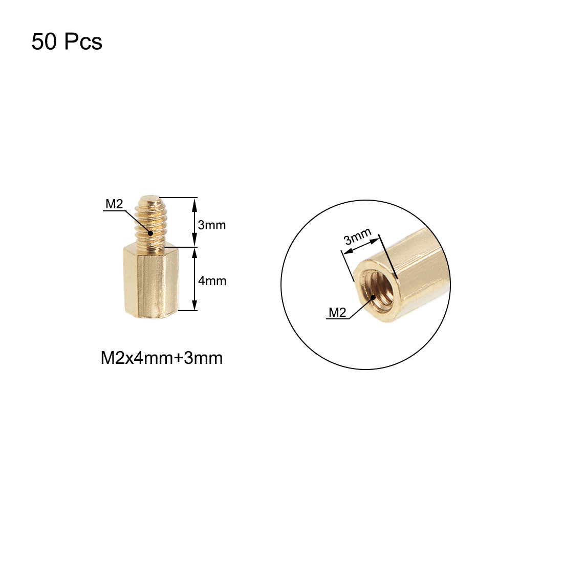 uxcell Uxcell M2 Male to Female Hex Brass Spacer Standoff 50pcs