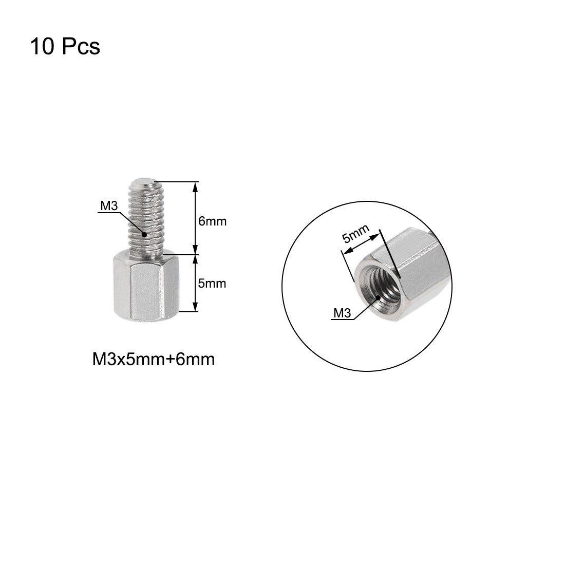 uxcell Uxcell M3 Male to Female Hex Nickel Plated Spacer Standoff 10pcs