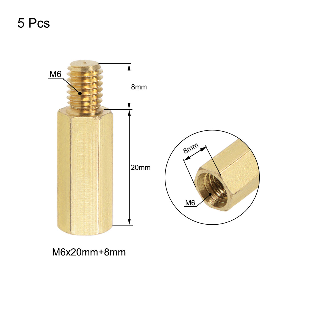 uxcell Uxcell M6 Male to Female Hex Brass Spacer Standoff 5pcs