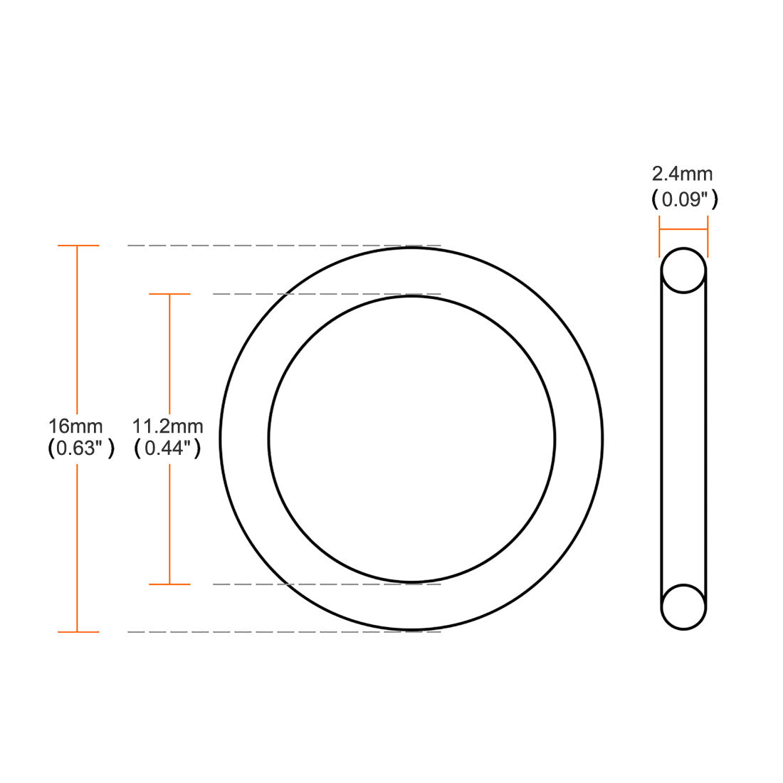 uxcell Uxcell Silicone O-Rings 16mm OD, 11.2mm ID, 2.4mm Width, Seal Gasket White 10Pcs