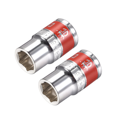 Harfington Uxcell 2 Pcs 1/2-Inch Drive by 13mm Shallow Socket with Red Band, Cr-V, 6-Point, Metric