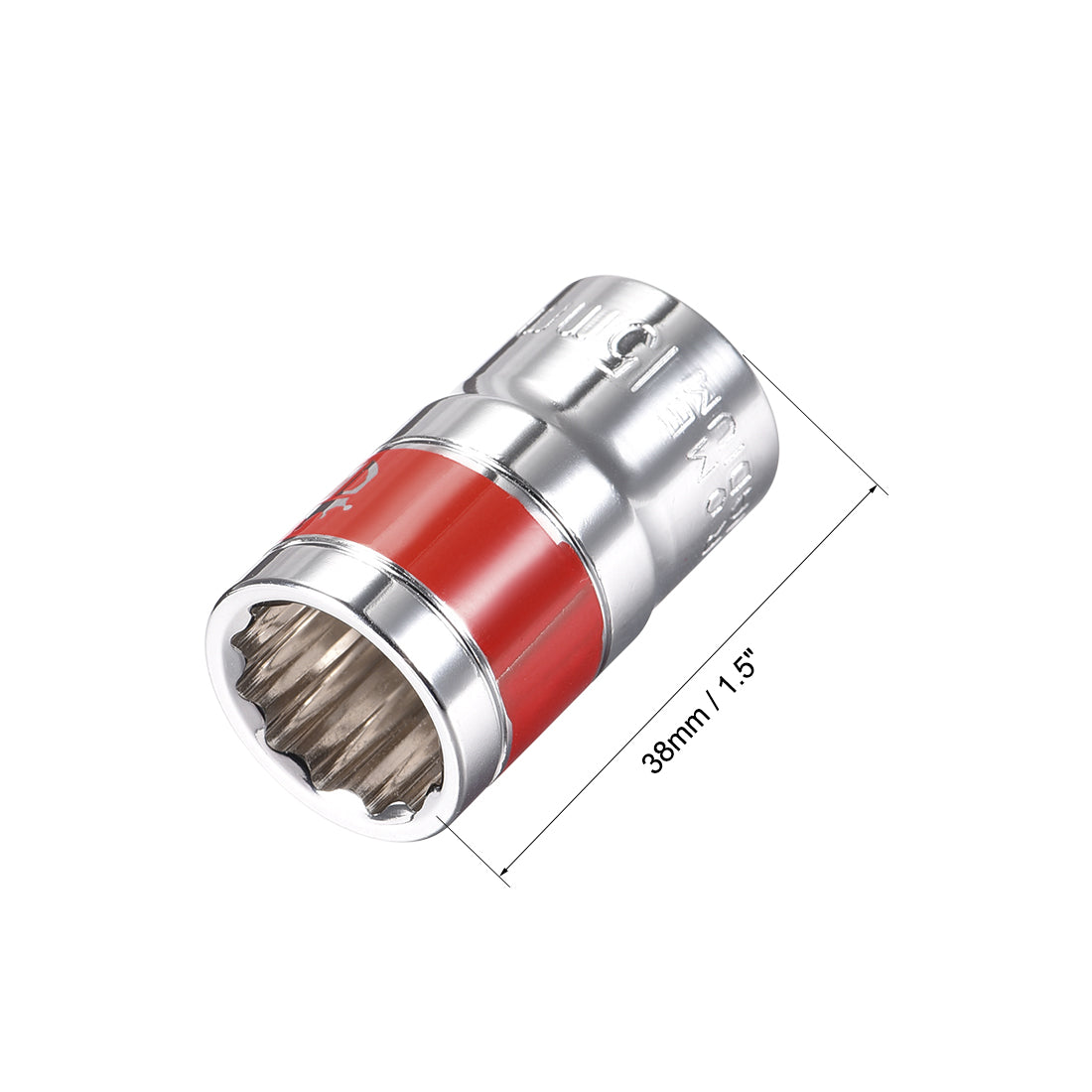 uxcell Uxcell 1/2-Inch Drive by 15mm Shallow Socket with Red Band, Cr-V, 12-Point, Metric