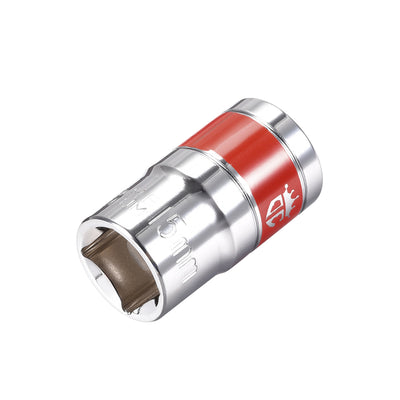 Harfington Uxcell 1/2-Inch Drive by 15mm Shallow Socket with Red Band, Cr-V, 12-Point, Metric