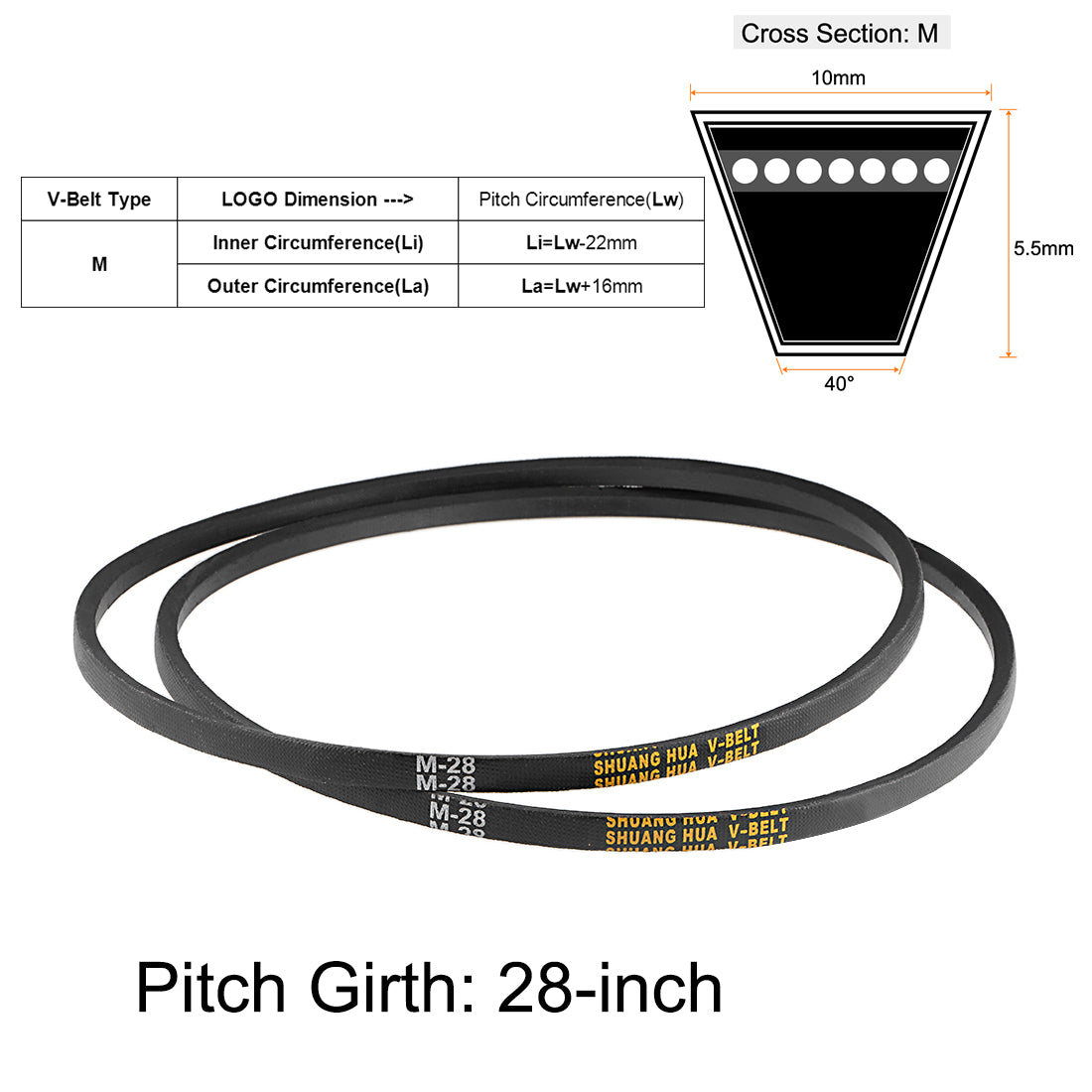 uxcell Uxcell M-28 Drive V-Belt 28" Pitch Length Industrial Rubber Transmission Belt 2pcs