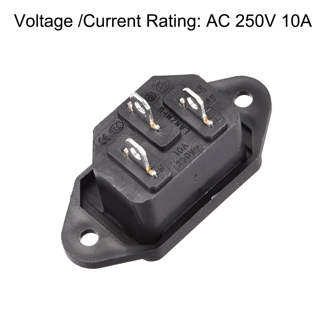 uxcell Uxcell Screw Mount 3 Pins IEC320 C14 Inlet Power Socket AC 250V 10A Black 1Set