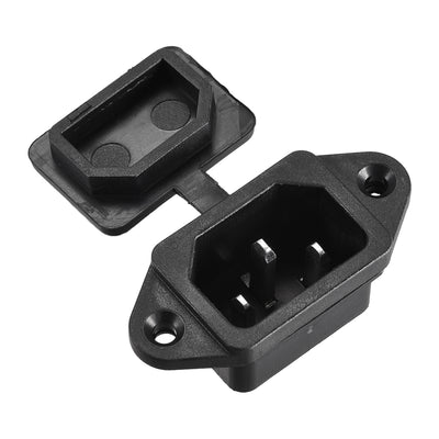 Harfington Uxcell AC 250V 10A 3P Iec320 C14 Inlet Plug Power Socket Black w Cover 1Set