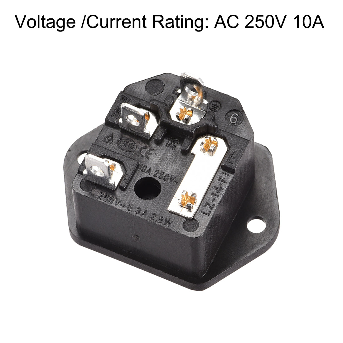 uxcell Uxcell Screw Mount 3 Pins IEC320 C14 Inlet Power Socket AC 250V 10A w Fuse 1Set