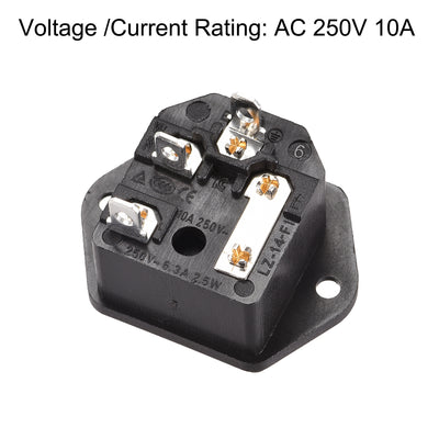 Harfington Uxcell Screw Mount 3 Pins IEC320 C14 Inlet Power Socket AC 250V 10A w Fuse 1Set