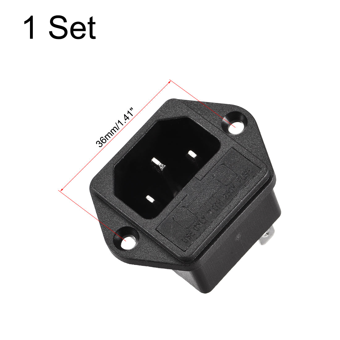 uxcell Uxcell Screw Mount 3 Pins IEC320 C14 Inlet Power Socket AC 250V 10A w Fuse 1Set