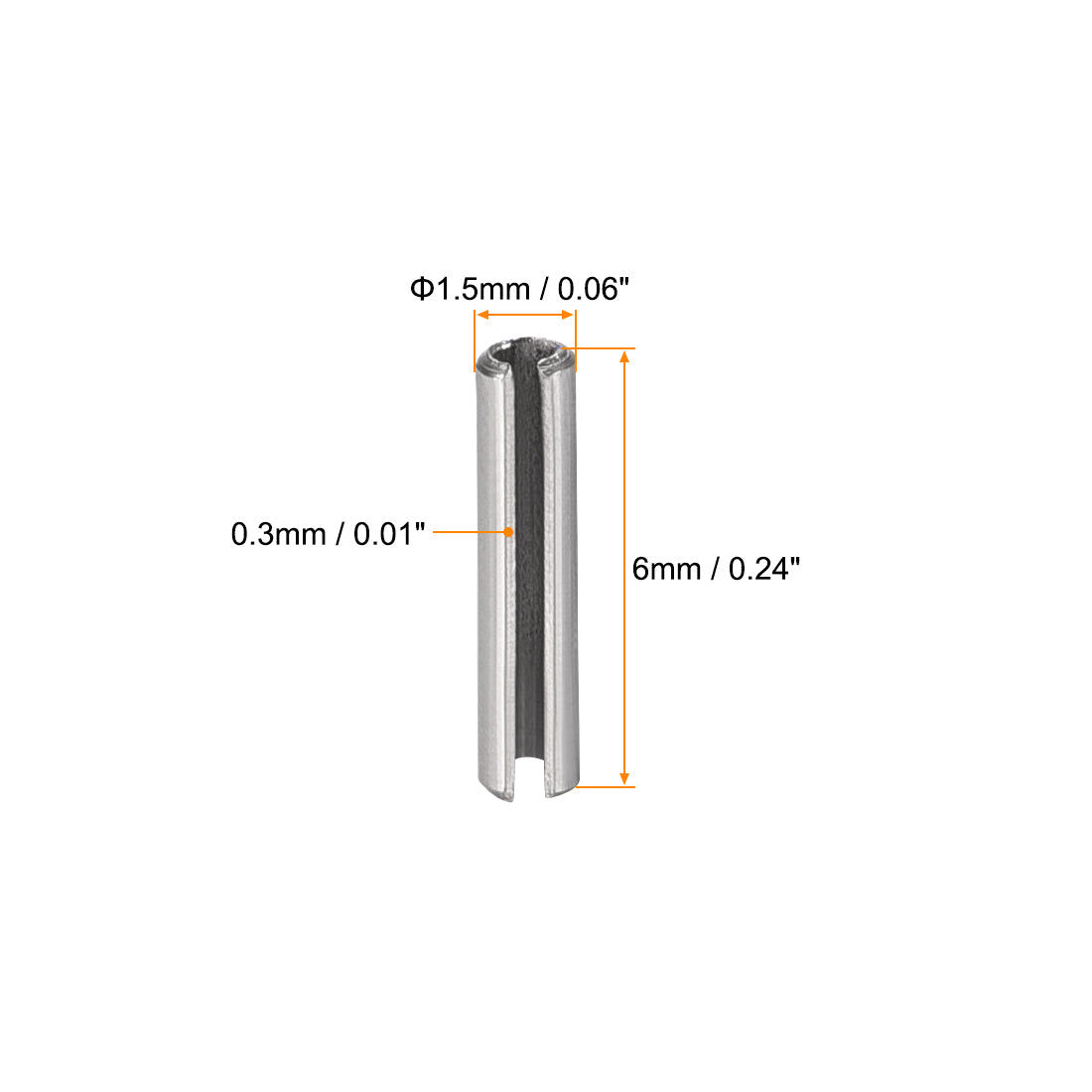 uxcell Uxcell M1.5 x 6mm 304 Stainless Steel Split Spring Roll Dowel Pins Plain Finish 100Pcs