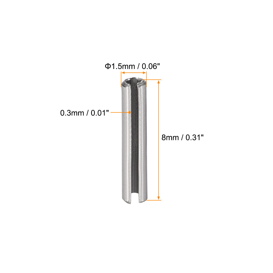 uxcell Uxcell M1.5 x 8mm 304 Stainless Steel Split Spring Roll Dowel Pins Plain Finish 100Pcs