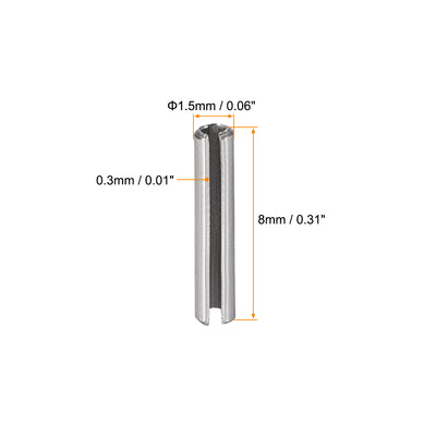 Harfington Uxcell M1.5 x 8mm 304 Stainless Steel Split Spring Roll Dowel Pins Plain Finish 100Pcs