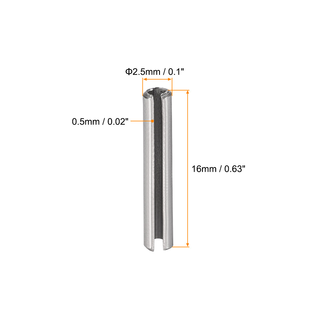 uxcell Uxcell M2.5 x 16mm 304 Stainless Steel Split Spring Roll Dowel Pins Plain Finish 100Pcs