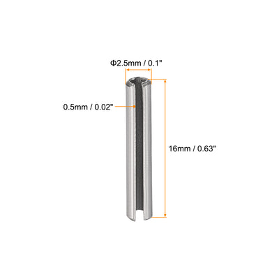 Harfington Uxcell M2.5 x 16mm 304 Stainless Steel Split Spring Roll Dowel Pins Plain Finish 100Pcs