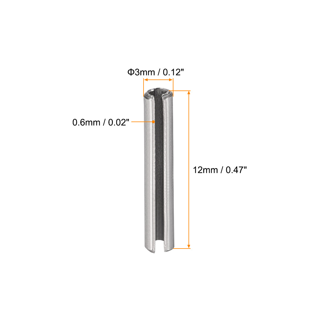 uxcell Uxcell M3 x 12mm 304 Stainless Steel Split Spring Roll Dowel Pins Plain Finish 50Pcs