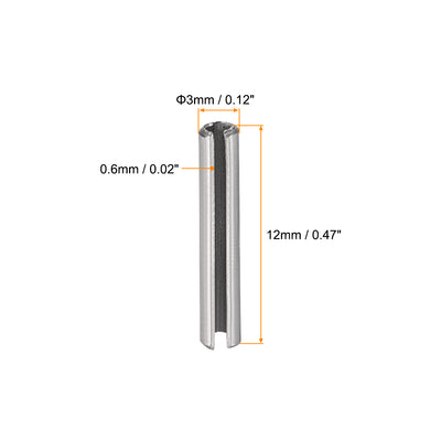 Harfington Uxcell M3 x 12mm 304 Stainless Steel Split Spring Roll Dowel Pins Plain Finish 50Pcs