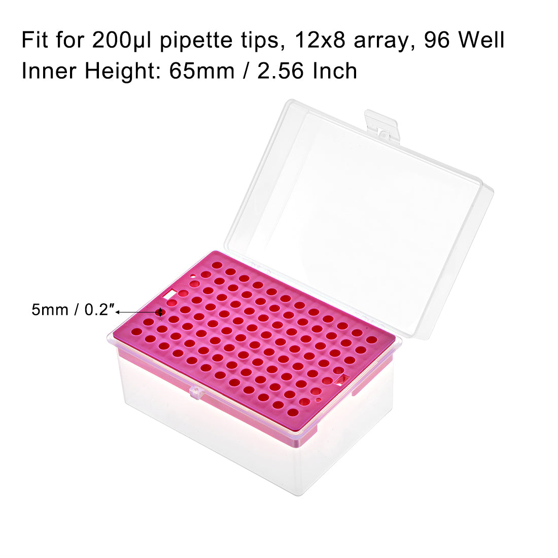 uxcell Uxcell Pipette Tips Box 96-Well Polypropylene Tip Holder Container for 200ul Pipettor 5mm Hole Diameter Red