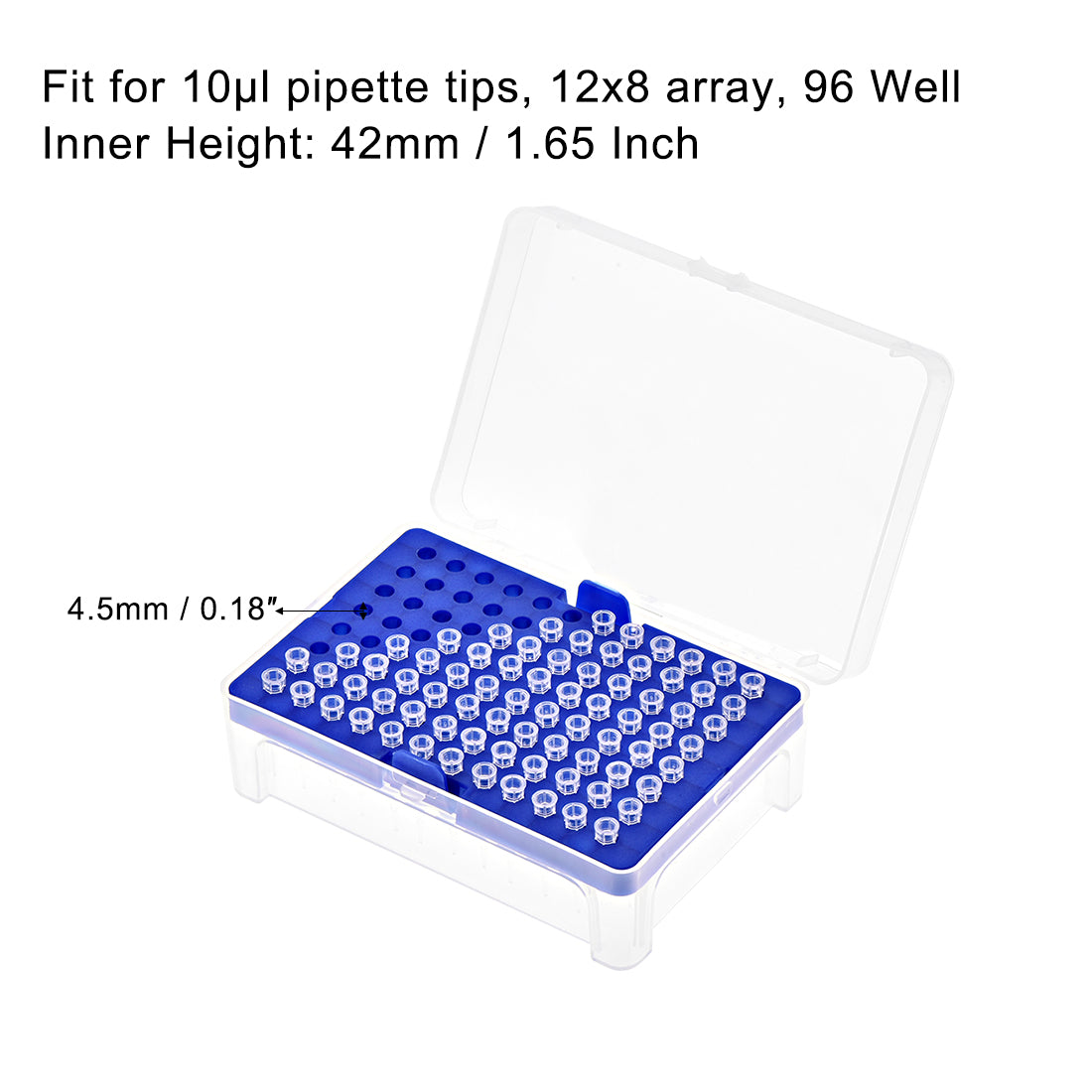 uxcell Uxcell Pipette Tips Box 96-Well Polypropylene Tip Holder Container for 10ul Pipettor 4.5mm Hole Diameter Blue 2Pcs